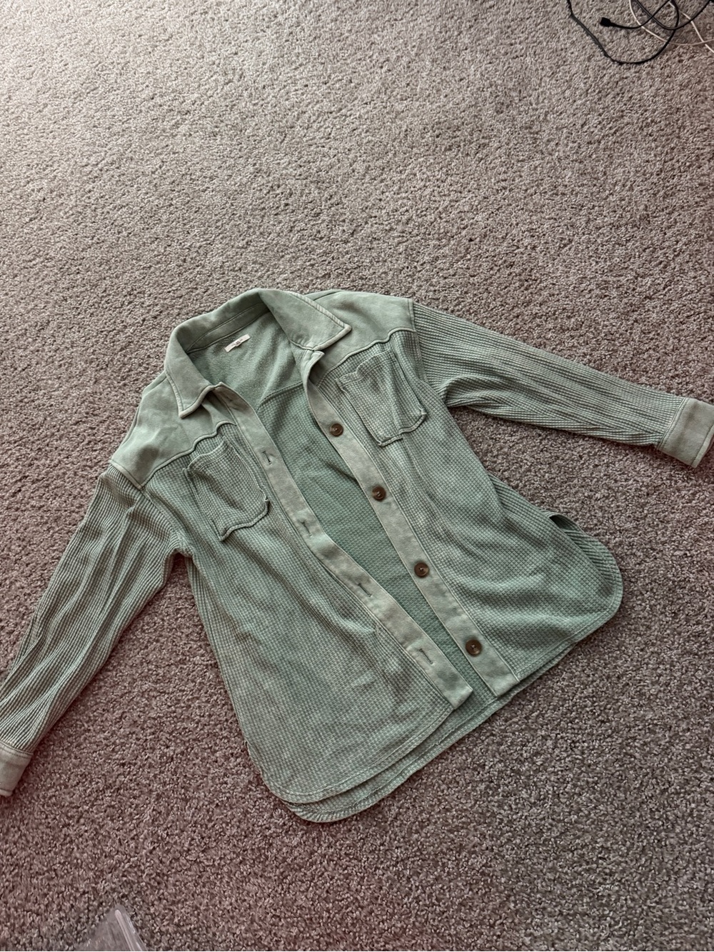 Maurices Sage Green Waffle-Knit Button-Up Jean Jacket